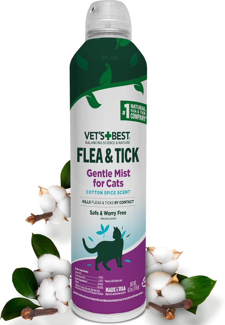 Vet’S Best Flea & Tick Home Spray for Cats – Plant-Based Flea and Tick Treatment with Cotton Spice Scent – Gentle Flea Mist for Indoor Use – Made in USA Natural Cat Flea Control – 32 Oz