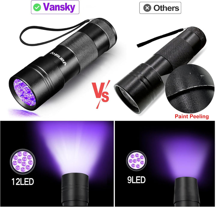 Black Light UV Flashlight, Blacklight 12 LED Urine Detector for Dog/Cat/Pet Urine & Dry Stains and Bed Bug on Carpets/Rugs/Floor,Matching with Pet Odor Eliminator