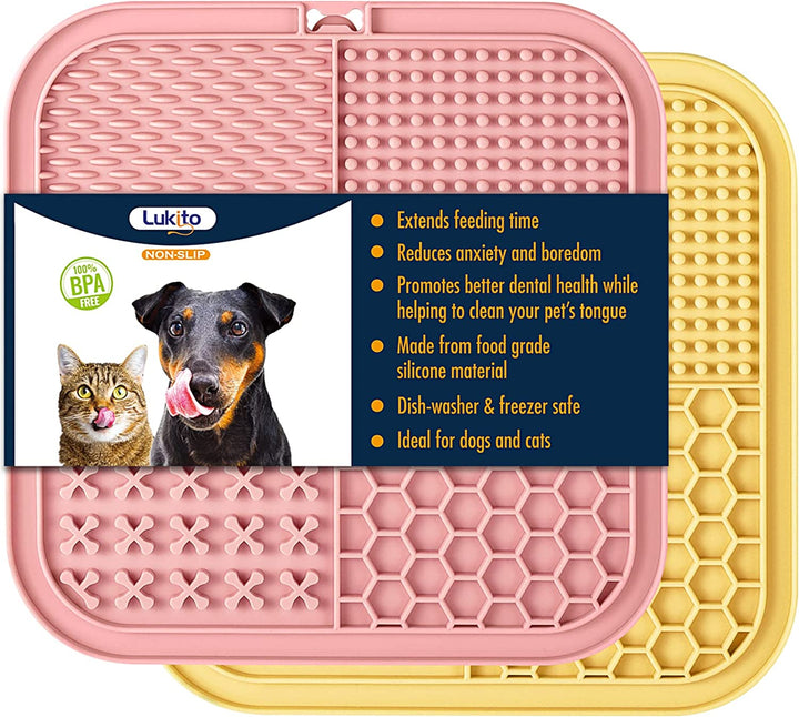Lick Mat for Dogs & Cats 2 Pack with Suction Cups, Dog Lick Mat for Anxiety Relief, Dog Toys to Keep Them Busy, Peanut Butter Licking Pad for Boredom Reducer, Perfect for Bathing Grooming