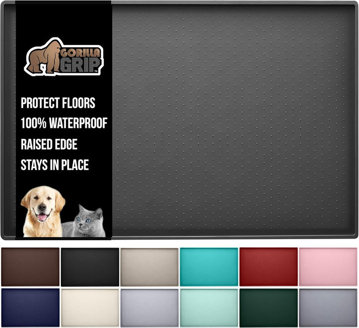 100% Waterproof Raised Edge BPA Free Silicone Pet Feeding Mat, Dog Cat Food Mats Contain Spills Protects Floors, Placemats for Cats and Dogs Water Bowl, Pets Accessories 18.5X11.5 Gray