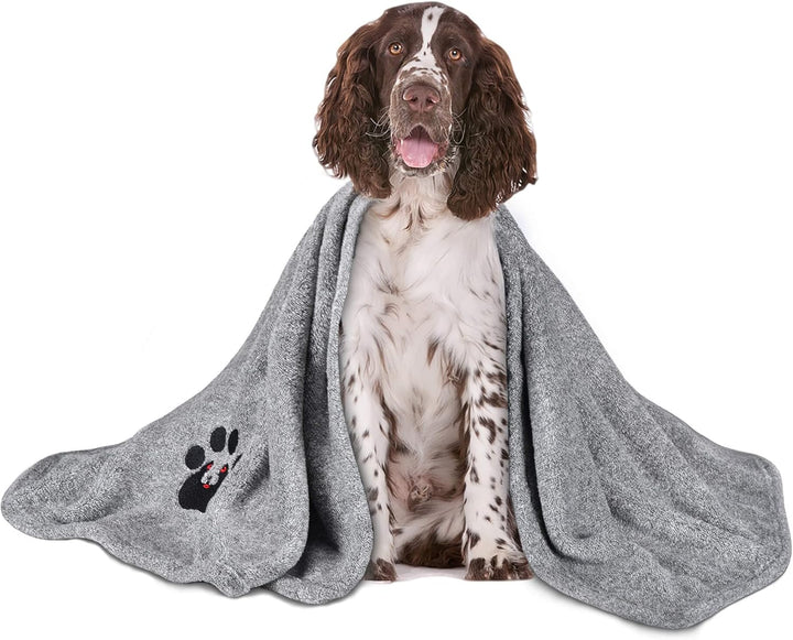 Dog Towels for Drying Dogs - Pack of 2 - Super Absorbent Soft Microfiber Pet Bath Grooming Towel for Dogs Cats and Other Pets (M-36" * 28", Grey and Brown )