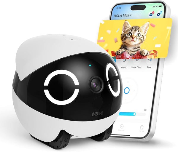 2K Camera Robot ROLA Mini: Movable Pet Camera Battery-Powered with Phone App, Indoor Cam W/One-Touch Call, 2-Way Talk, Night Vision, Motion Detection, Video Recording