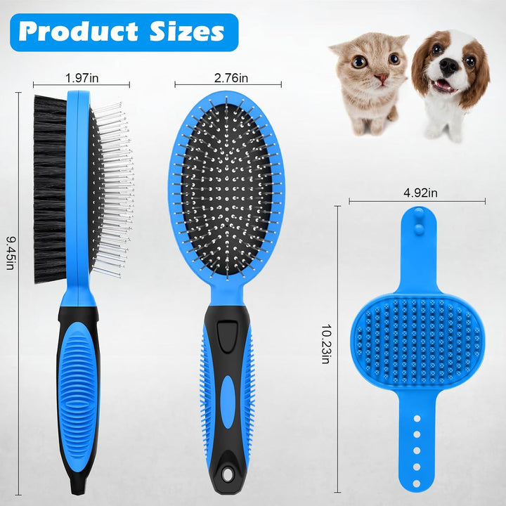 2PCS Pet Grooming Tools - Double-Sided Brush for Shedding and Bathing, Suitable for Short/Long Haired Dogs Cats and Horses, Deshedding Dog Brush, Mane & Tail Combs for Horses - Pet Supplies (Blue)